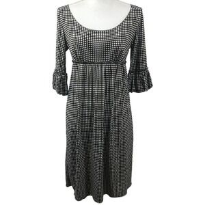 Max Studio Size S Polka Dot Dress Medium Black Tan Empire Waist Scoop Neck Midi